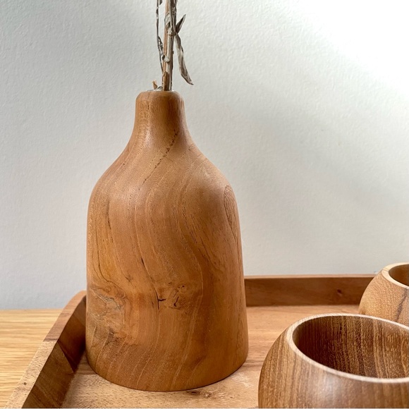 Designer Teak Wood Serving Tray, Flower Vase, and Egg Holders - Picture 3 of 8